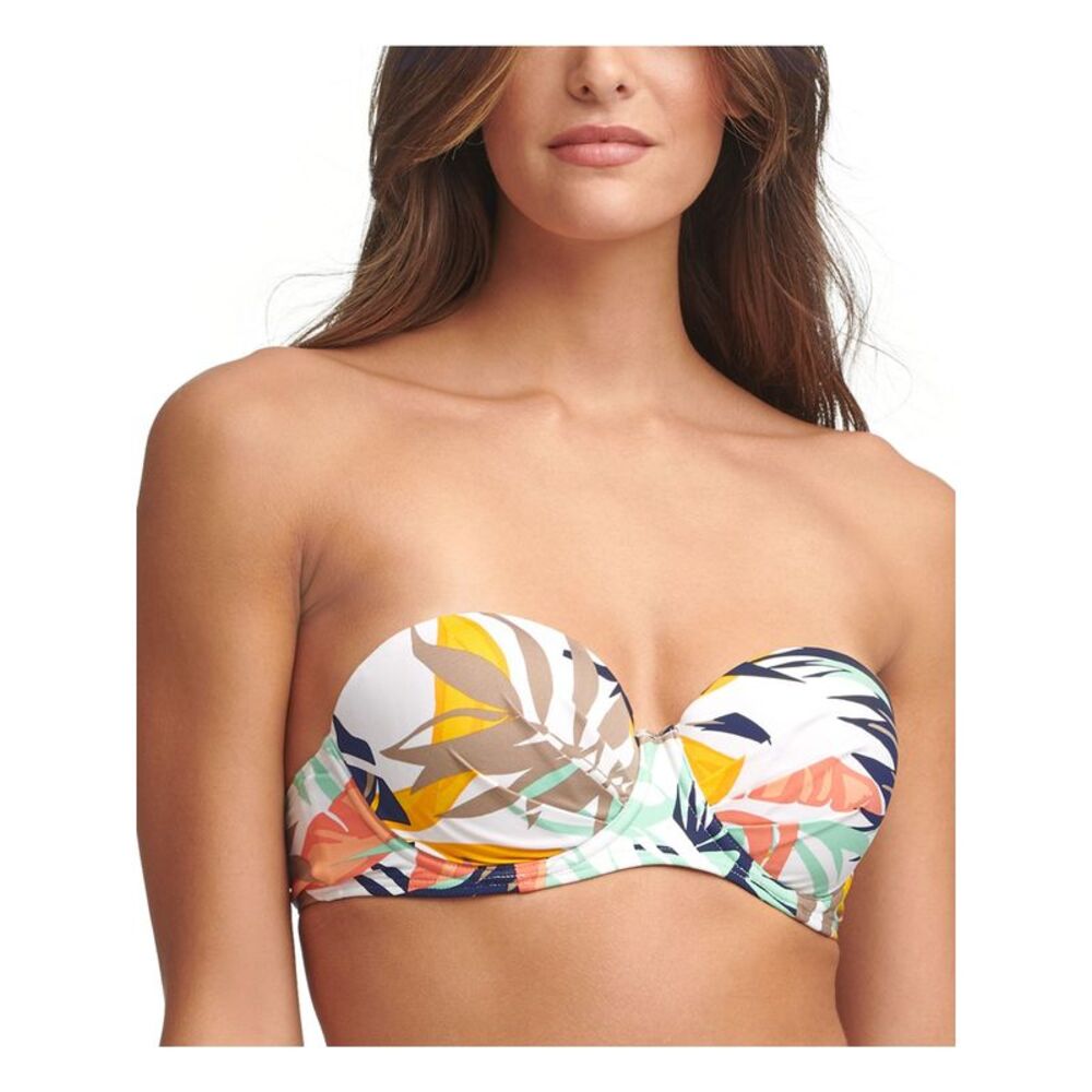 CALVIN KLEIN Women's White Tropical Print Stretch Sweetheart Swimsuit Top M